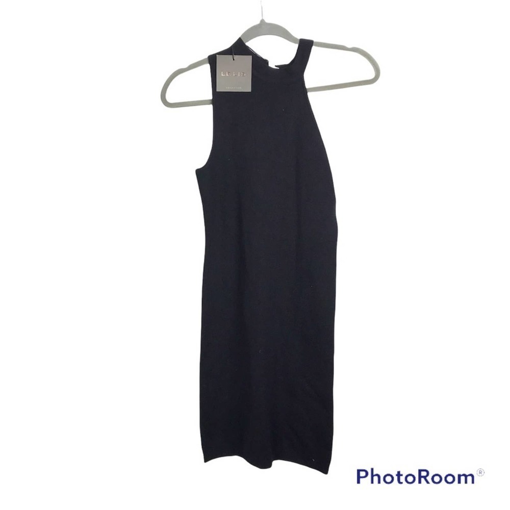 Le Lis black asymmetric sleeve black sweater dress size S NWT